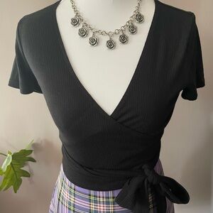 Garage Black Cropped Wrap Top